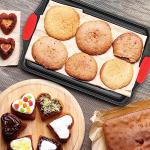 2 Piece Set Nonstick Carbon Steel Oven Bakeware -Professional Quality Kitchen Cooking Baking Trays -PFOA, PFOS, PTFE-Free Medium & Large Baking Sheet Pans with Red Silicone Handles