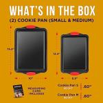 2 Piece Set Nonstick Carbon Steel Oven Bakeware -Professional Quality Kitchen Cooking Baking Trays -PFOA, PFOS, PTFE-Free Medium & Large Baking Sheet Pans with Red Silicone Handles