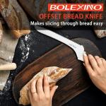 BOLEXINO 9 Inch White Offset Serrated Bread Knife Wavy Edge knife, High Carbon Stainless Steel Multi-Purpose Kitchen Knife for Homemade Bread, Crusty Breads, Cake, Bagel