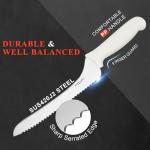BOLEXINO 9 Inch White Offset Serrated Bread Knife Wavy Edge knife, High Carbon Stainless Steel Multi-Purpose Kitchen Knife for Homemade Bread, Crusty Breads, Cake, Bagel