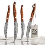 Jikko® Bushido Edition – Japanese AUS-8 Steak Knife Set (4 pcs) with Rosewood Handles | Premium Full-Tang Carving Knives for Meat, Steak & BBQ – Razor Sharp 15° Edge, Gift Collector’s Box