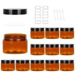 AuroTrends 4oz Amber Plastic Jars with Lids 12Pack, Small Salve Containers Ideal for Creams, Candles, Accessories and DIY Lotions, White Stickers and Spatula Included (120ml, Set of 12