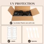 AuroTrends 4oz Amber Plastic Jars with Lids 12Pack, Small Salve Containers Ideal for Creams, Candles, Accessories and DIY Lotions, White Stickers and Spatula Included (120ml, Set of 12