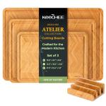Keechee Atelier Collection Bamboo Cutting Board Set of 3, Reversible Boards for Kitchen with Juice Grooves, Handcrafted Luxury Cutting Boards, Large Wood Chopping Board for Cooking and Serving