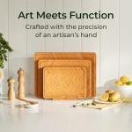 Keechee Atelier Collection Bamboo Cutting Board Set of 3, Reversible Boards for Kitchen with Juice Grooves, Handcrafted Luxury Cutting Boards, Large Wood Chopping Board for Cooking and Serving