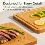 Keechee Atelier Collection Bamboo Cutting Board Set of 3, Reversible Boards for Kitchen with Juice Grooves, Handcrafted Luxury Cutting Boards, Large Wood Chopping Board for Cooking and Serving