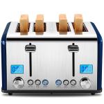 Roter Mond Countdown Stainless Steel 4 Slice Toaster with Bagel, Defrost, Cancel Function, Dual Toaster, Extra Wide Slots, 6 Shade Settings, Removable Crumb Trays, 1650W, Blue