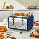 Roter Mond Countdown Stainless Steel 4 Slice Toaster with Bagel, Defrost, Cancel Function, Dual Toaster, Extra Wide Slots, 6 Shade Settings, Removable Crumb Trays, 1650W, Blue