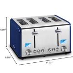 Roter Mond Countdown Stainless Steel 4 Slice Toaster with Bagel, Defrost, Cancel Function, Dual Toaster, Extra Wide Slots, 6 Shade Settings, Removable Crumb Trays, 1650W, Blue
