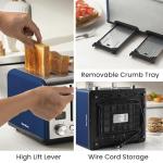 Roter Mond Countdown Stainless Steel 4 Slice Toaster with Bagel, Defrost, Cancel Function, Dual Toaster, Extra Wide Slots, 6 Shade Settings, Removable Crumb Trays, 1650W, Blue