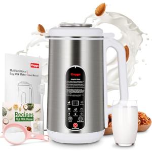 Cayga 40oz Nut Milk Maker Machine Stainless Steel Soy Milk Maker Homemade Almond, Oat, Juice, Coconut, Plant-Based and Non-Dairy Beverages with Self Clean, Boil Water, Delay Start, Keep Warm