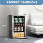 Erivess Compact Beverage Refrigerator,110 Can/3.1 Cubic Feet Fridge with Glass Door for Soda, Beer Under Counter Small Refrigerator with Adjustable Shelve & LED Display(Silver)