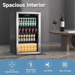 Erivess Compact Beverage Refrigerator,110 Can/3.1 Cubic Feet Fridge with Glass Door for Soda, Beer Under Counter Small Refrigerator with Adjustable Shelve & LED Display(Silver)
