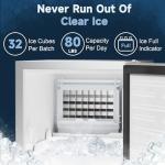 Coolski 15" W Commercial Under Counter Ice Maker Machine, 80 Lbs/Day, 30 Lbs Storage, Auto-Cleaning, Stainless Steel Built-in Freestanding Ice Maker for Home Bar Restaurant Outdoor