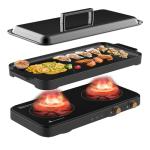 Induction cooker with 2 burners, detachable baking tray, non stick, temperature control option with timer, suitable for kitchen and outdoor barbecue