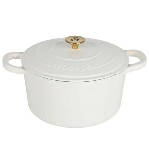 Crock-Pot Artisan 5-Quart Round Dutch Oven – Matte Linen White with Gold Knob, Enameled Cast Iron Cookware