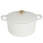 Crock-Pot Artisan 5-Quart Round Dutch Oven – Matte Linen White with Gold Knob, Enameled Cast Iron Cookware