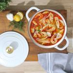 Crock-Pot Artisan 5-Quart Round Dutch Oven – Matte Linen White with Gold Knob, Enameled Cast Iron Cookware