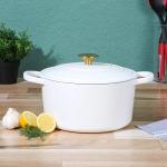 Crock-Pot Artisan 5-Quart Round Dutch Oven – Matte Linen White with Gold Knob, Enameled Cast Iron Cookware