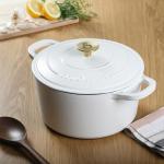 Crock-Pot Artisan 5-Quart Round Dutch Oven – Matte Linen White with Gold Knob, Enameled Cast Iron Cookware