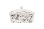 Creative Co-Op Country Stoneware Butter Dish with Lid, "Spread the Love" Message, and Farm Line Drawing, White and Black, Food, Microwave, and Dishwasher Safe