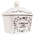 Creative Co-Op Country Stoneware Butter Dish with Lid, "Spread the Love" Message, and Farm Line Drawing, White and Black, Food, Microwave, and Dishwasher Safe