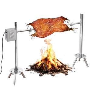 Jocisland Electric BBQ Rotisserie Grill Kit, 46" 132 Lbs Capacity, 45W Motor, Height-Adjustable Stainless Steel Pig Roaster with Triangular Stability Support Stand for Pig Lamb