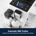 De'Longhi Rivelia Automatic Espresso Machine with Grinder & Milk Frother – All-in-One Coffee Maker, Hot & Iced Latte, Cappuccino, Bean Switch System, Burr Grinder, Compact Italian Design, White