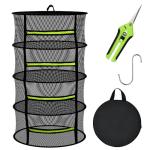 MEKOLIFE 4 Layer Herb Drying Rack Hanging, Plant Drying Rack, Bud Drying Net,Foldable Hanging Dry Rack Net with Green Zipper, Garden Shears & Hooks, for Herbs, Seeds Indoor/Outdoor (23.62")