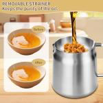 119oz 304 Stainless Steel Deep Fryer Pot with Basket & Strainer, Large Capacity Bacon Grease Container for Kitchen,Frying, Cooking, Camping,Oil Filter Container - Dishwasher Safe (119oz/3.5L/3.7Qt)