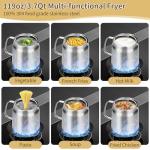 119oz 304 Stainless Steel Deep Fryer Pot with Basket & Strainer, Large Capacity Bacon Grease Container for Kitchen,Frying, Cooking, Camping,Oil Filter Container - Dishwasher Safe (119oz/3.5L/3.7Qt)