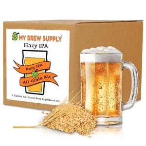My Brew Supply Hazy IPA Brewing Kit | American Pale Ale Malt | Carapils Grain | Flaked Oats & Wheat | Azacca & Mosaic Pellet Hops | English Ale Yeast | 5 Gallon Advanced All Grain Home Brewing