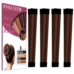 4 Pcs Magic Hair Donut Bun Maker for Ballet Style - Women, Kids (4 Brown)