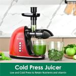 Slow Masticating Juicer,Brecious Cold Press Juicers with 2 Speed Modes & Quiet Motor,Juicers Machines Vegetable and Fruit with Reverse Function,Celery Juicer,BPA-Free,Easy to Clean (Red）