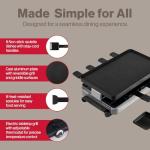 Swissmar Classic Raclette Party Grill with Reversible Cast Aluminum Non-Stick Grill Plate/Crepe Top, Outdoor & Indoor Electric BBQ Grill, Samgyupsal Griller - Brushed Stainless Steel - 8-Person