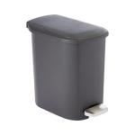 Amazon Basics Compact Plastic Bathroom Trash Can with Hands Free Foot Pedal, Quiet Close Step-On, 6 Liters, Black, Lid Included