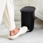 Amazon Basics Compact Plastic Bathroom Trash Can with Hands Free Foot Pedal, Quiet Close Step-On, 6 Liters, Black, Lid Included