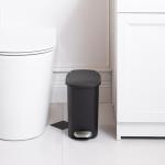Amazon Basics Compact Plastic Bathroom Trash Can with Hands Free Foot Pedal, Quiet Close Step-On, 6 Liters, Black, Lid Included