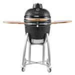VEVOR Charcoal Smoker and Grill, 18" Kamado Charcoal BBQ Smoker, Movable Ceramic Barbecue Grill with 4 Wheels (2 Lockable), Built-in Thermometer, Air Vents & Side Shelf for Outdoor Patio Yard Cooking