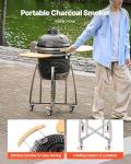 VEVOR Charcoal Smoker and Grill, 18" Kamado Charcoal BBQ Smoker, Movable Ceramic Barbecue Grill with 4 Wheels (2 Lockable), Built-in Thermometer, Air Vents & Side Shelf for Outdoor Patio Yard Cooking
