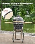 VEVOR Charcoal Smoker and Grill, 18" Kamado Charcoal BBQ Smoker, Movable Ceramic Barbecue Grill with 4 Wheels (2 Lockable), Built-in Thermometer, Air Vents & Side Shelf for Outdoor Patio Yard Cooking