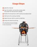 VEVOR Charcoal Smoker and Grill, 18" Kamado Charcoal BBQ Smoker, Movable Ceramic Barbecue Grill with 4 Wheels (2 Lockable), Built-in Thermometer, Air Vents & Side Shelf for Outdoor Patio Yard Cooking