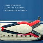 Lavaxon Wire Brush Set 3Pcs - Nylon/Brass/Stainless Steel Bristles with Curved Handle Grip for Rust, Dirt & Paint Scrubbing with Deep Cleaning – 7 Inches (Red)