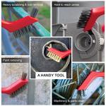 Lavaxon Wire Brush Set 3Pcs - Nylon/Brass/Stainless Steel Bristles with Curved Handle Grip for Rust, Dirt & Paint Scrubbing with Deep Cleaning – 7 Inches (Red)