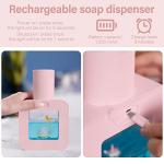 Cute Automatic foaming Soap Dispenser, White, Sensor Hand sanitizer Dispenser Wall Mount for Bathroom& Kitchen Kids Rechargeable countertop refillable soap Dispenser touchless with Tray (Pink)