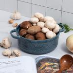 FUN ELEMENTS Lace Emboss Casserole Dish with Lid, 2 Quart Oven to Table Ceramic Round Serving Dish with Handles for Dinner and Party, Thanksgiving Christmas Gifts(Grayish Blue)