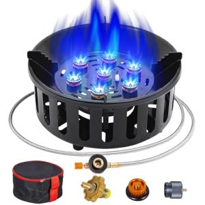 Bestfire Propane Burner, 72,000 BTU Single Burner Gas Stove for Outdoor Cooking, Windproof Camping Stove with Piezo Ignition, Extended Hose & 3 Adapters, Portable with Carrying Bag