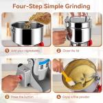 Grain Mill Grinder - 1000g High-Speed Electric Stainless Steel grain mill with 270° Swing Grinding Technology for Grains, Millet & Spices - Spice Grinder Ideal for Commercial, Kitchen Shop Use