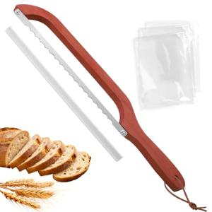 cyrico Bread Knife, 15.7" Bread Slicer for Homemade Sourdough Baguettes Bagels, Premium Stainless Steel Sourdough Knife for Slicing, Ultra-Sharp Bow Loaf Cutter Serrated Slicer Saw with Wooden Handle