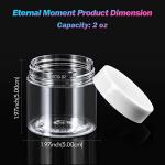 50 Pack 2 OZ Plastic Jars Round Clear Cosmetic Container Jar with White Lids, Eternal Moment Plastic Slime Jars for Lotion, Cream, Ointments, Makeup, Eye shadow, Rhinestone, Samples, Travel Storage
